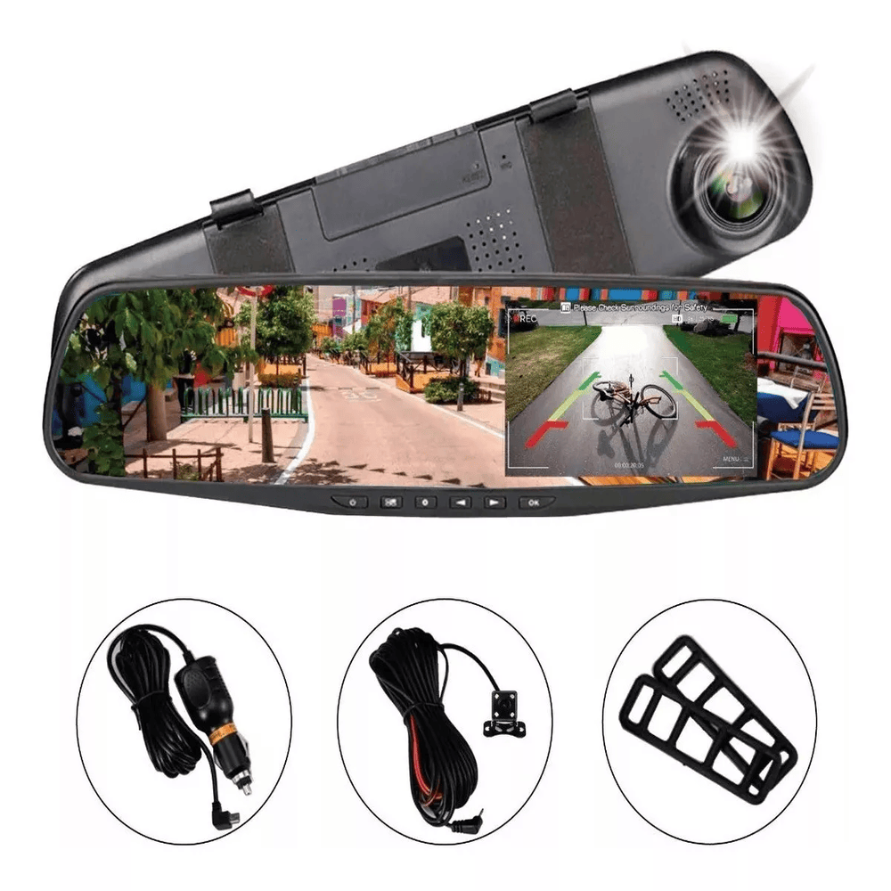 Espejo Retrovisor Doble Camara Pantalla: Seguridad al volante + Envío Gratis