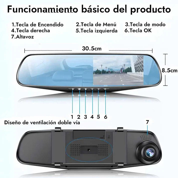 Espejo Retrovisor Doble Camara Pantalla: Seguridad al volante + Envío Gratis